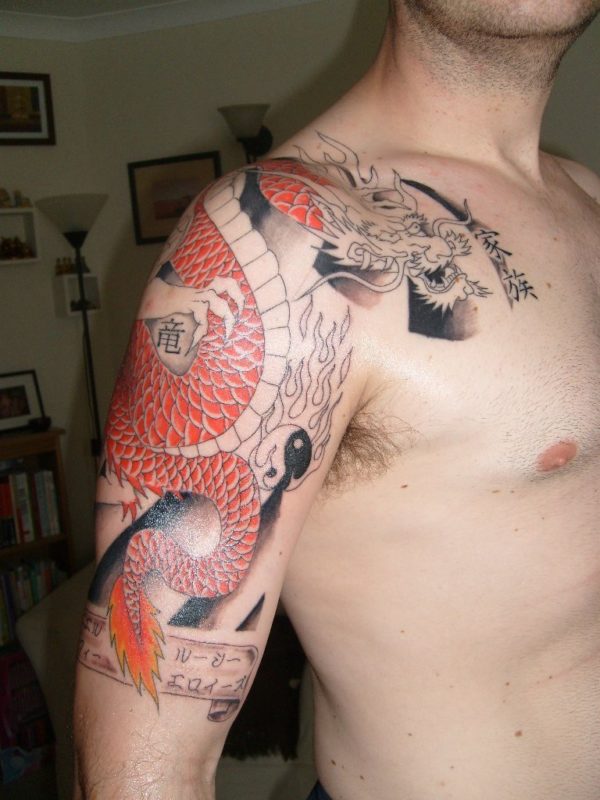 Japanese Dragon Half Sleeves Shoulder Tattoo