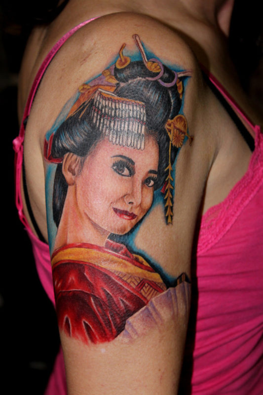 Japanese Geisha Ghost Tattoo On Shoulder