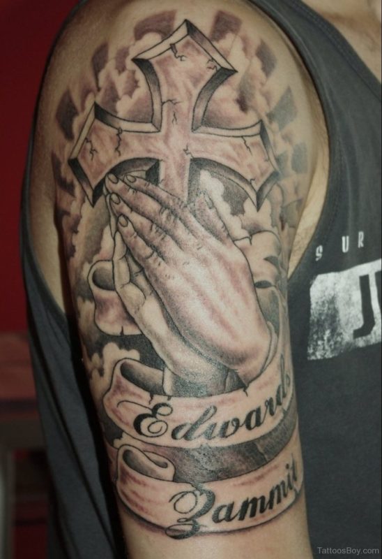 Jesus Cross Praying Hand Tattoo