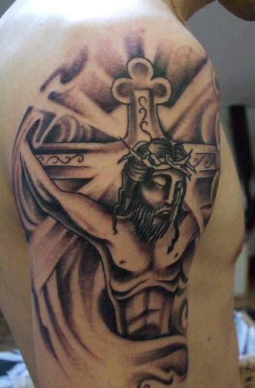 Jesus Cross Shoulder Tattoo