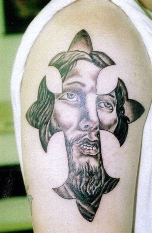 Jesus Cross Tattoo On Shoulder