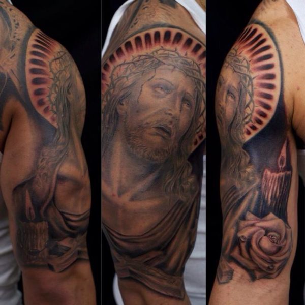 Jesus Sleeve Shoulder Tattoo