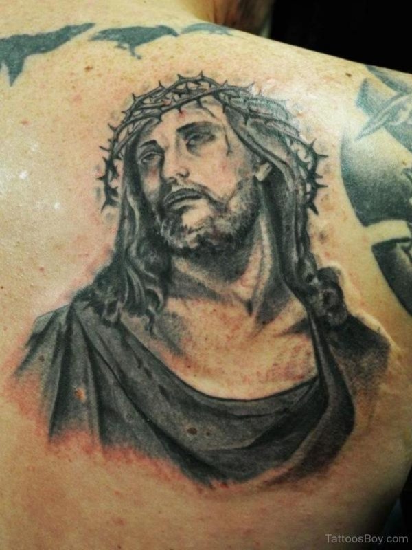 Jesus Tattoo On Back Shoulder