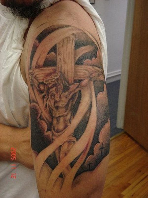 Jesus Tattoo On Left Shoulder