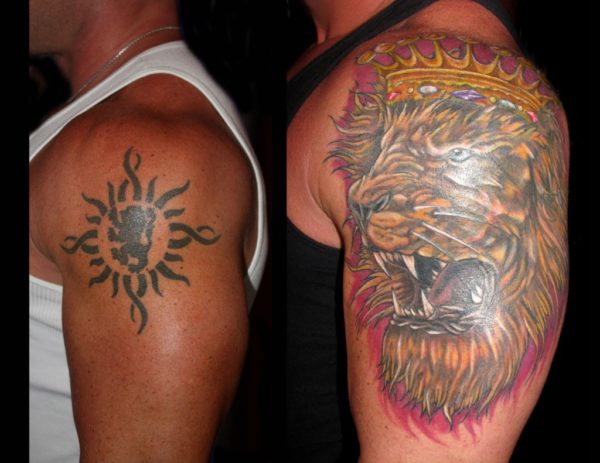 King Lion Shoulder Cover Tattoo Design