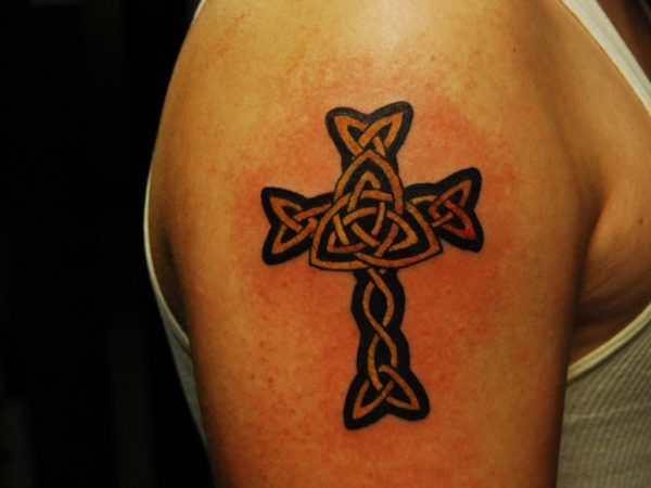 Knot Cross Shoulder Tattoo