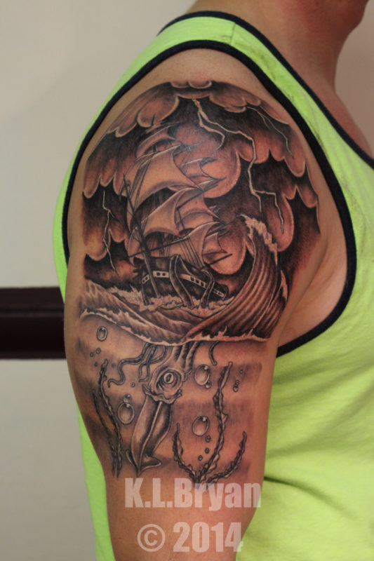 Kraken Attacking Ship Tattoo