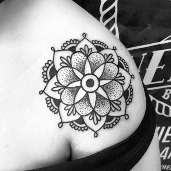 Lovely Black And White Mandala Tattoo