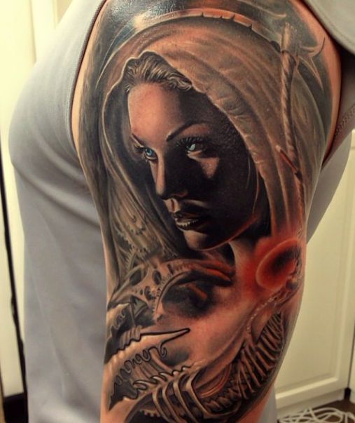 Lady Angel Shoulder Tattoo