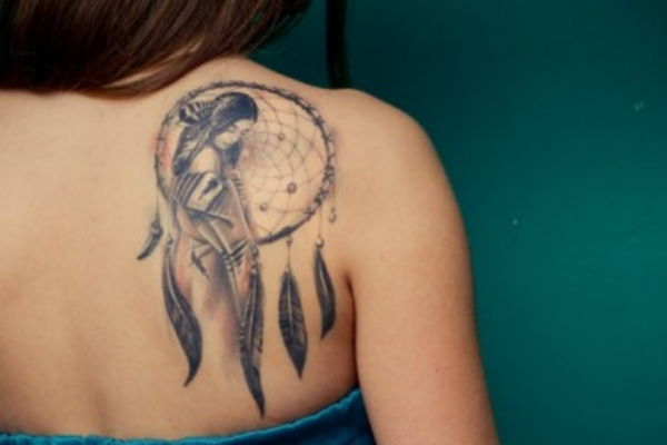 Lady Dream Catcher Shoulder Tattoo