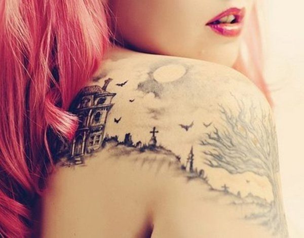 Landscape Shoulder Tattoo For Women