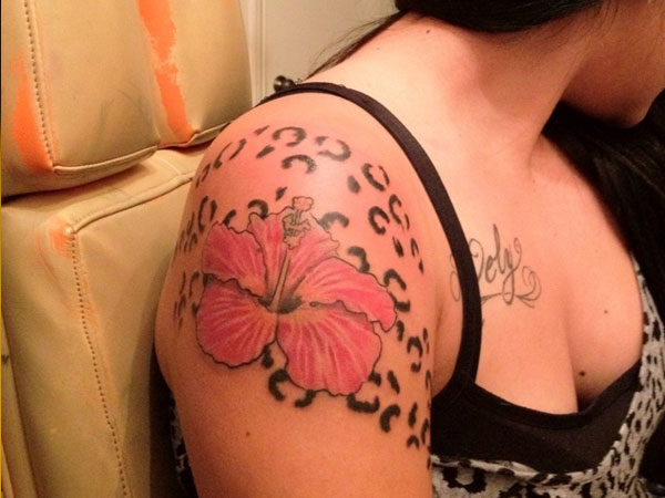Leopard Print And Hibiscus Tattoo