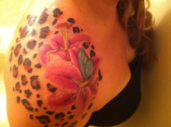 Leopard Print And Lily Flower Tattoo