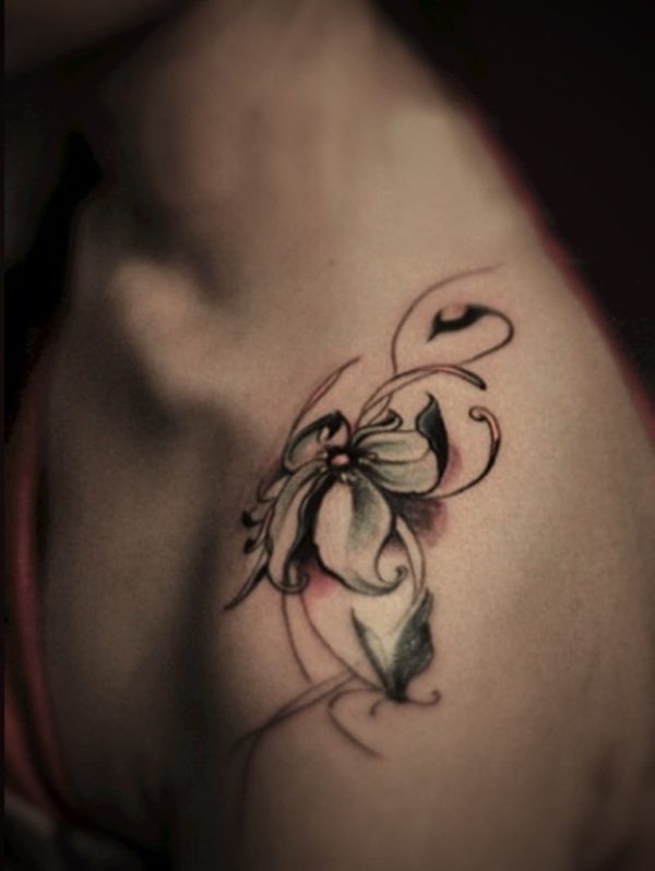 Light Grey Flower Tattoo On Shoulder