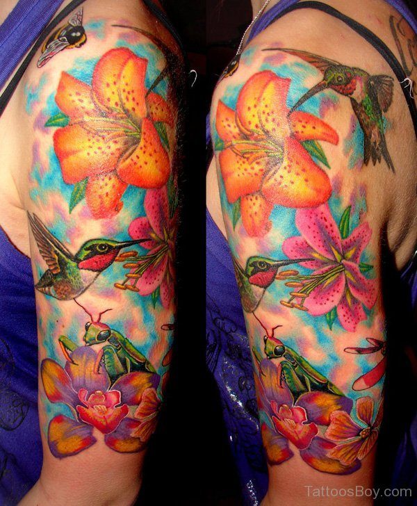 Lily And Hummingbird Tattoo