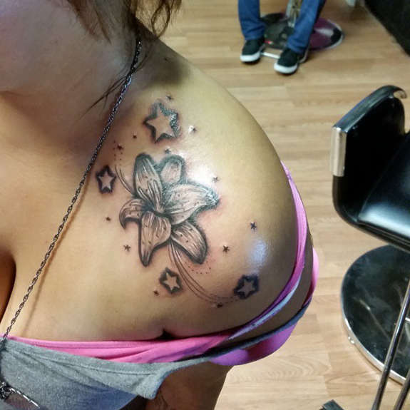 Lily Tattoo On Shoulder 