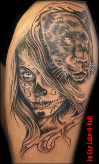 Lion And Mexican Skull Tattoo