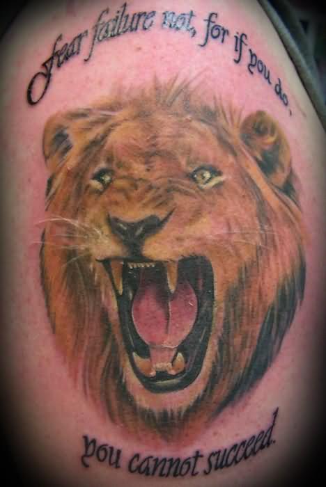 Lion Roaring Tattoo On Shoulder
