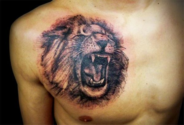 Lion Tattoo On Front Shoulder