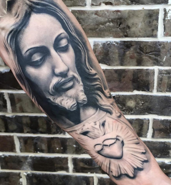 Lord Jesus Tattoo On Full Sleeves