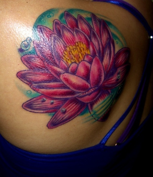 Lotus Flower Tattoo On Back Shoulder