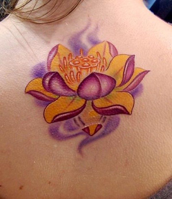 Lotus Flower Tattoo On Back Shoulder