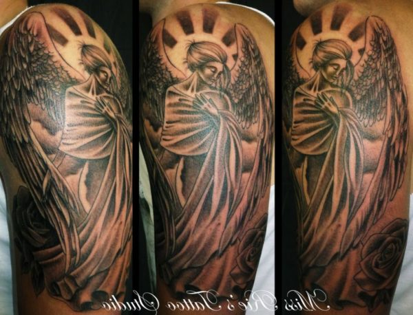 Lovely Angel Shoulder Tattoo Design