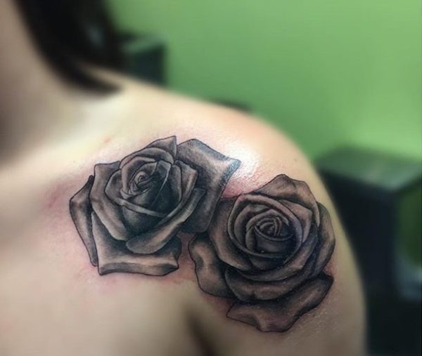 Lovely Black And Grey Roses Tattoo