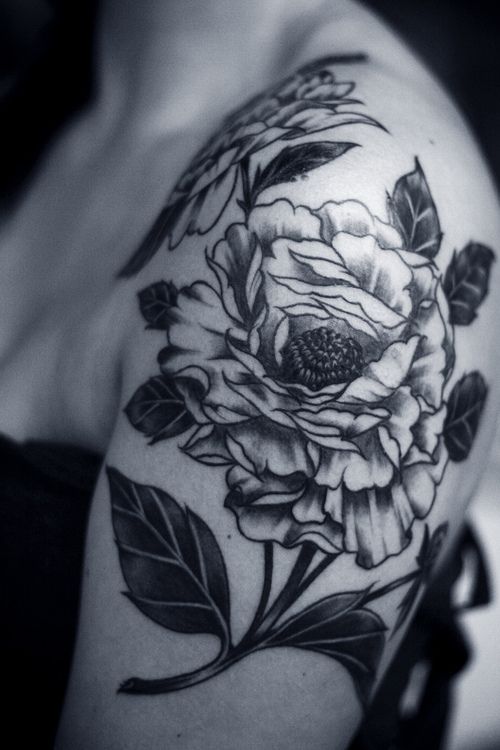 Lovely Black And White Flower Designer Tattoo