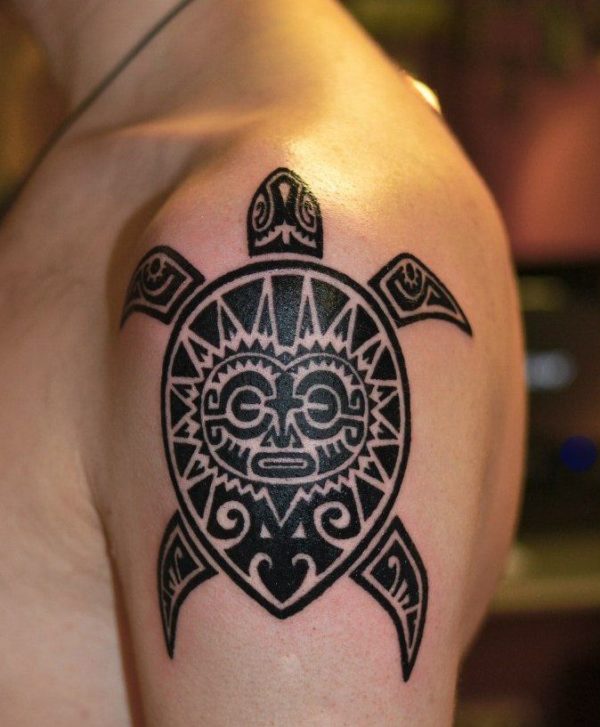Lovely Black Turtle Tattoo On Shoulder