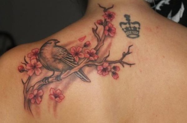 Lovely Cherry Blossom Tree And Bird Tattoo