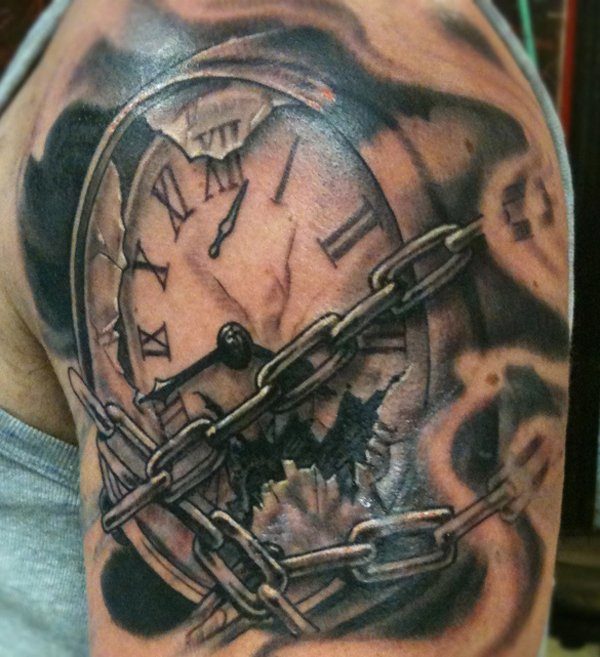 Lovely Clock Shoulder Tattoo