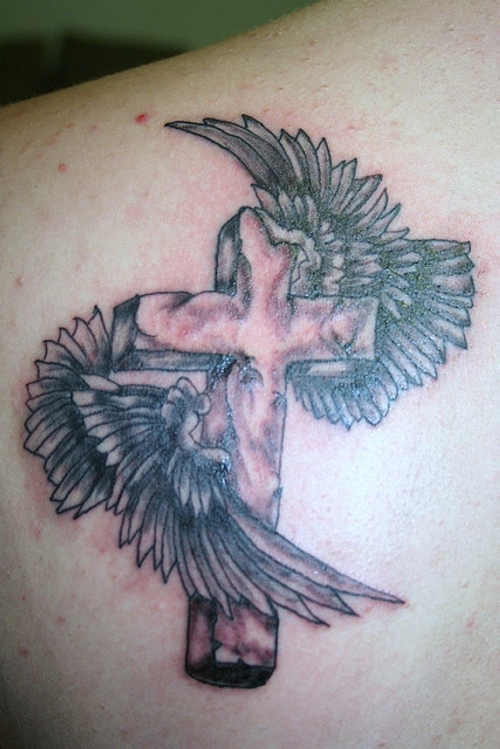 Lovely Cross Wings Tattoo