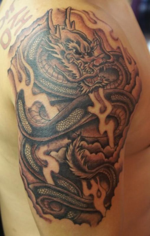 Lovely Dragon Shoulder Tattoo Design