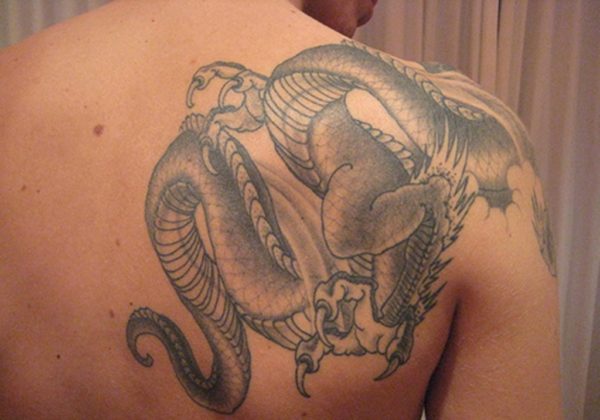 Lovely Dragon Tattoo Design On Shoulder Back