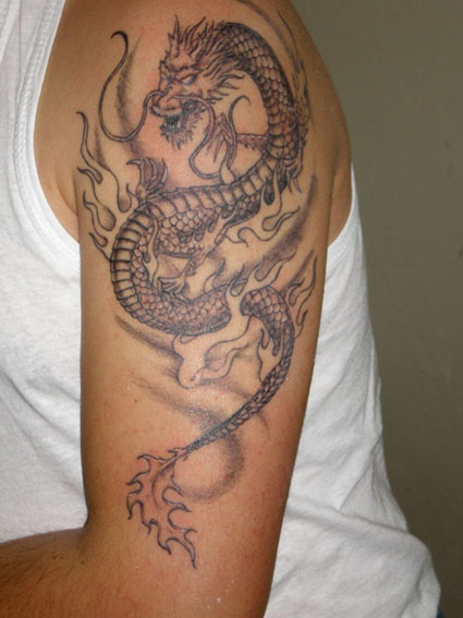  Lovely Dragon Tattoo On Left Shoulder