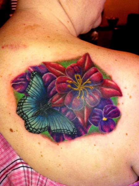 Lovely Flower Shoulder Cover Up Tattoo