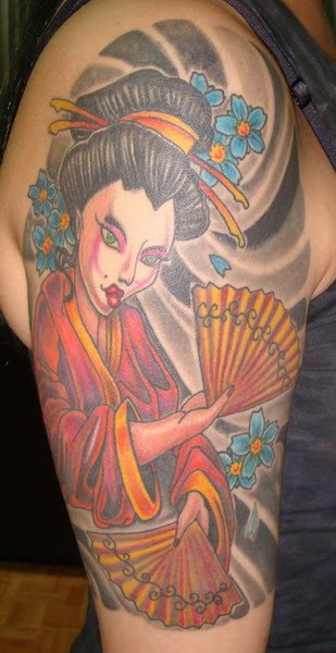 Lovely Geisha Ghost Tattoo On Shoulder