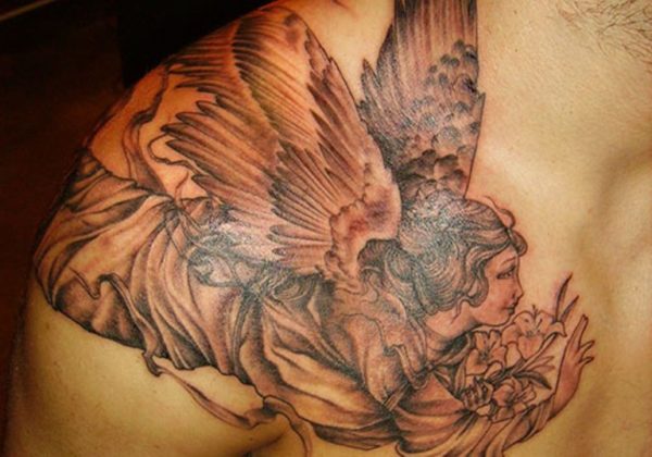 Lovely Girl Angel Shoulder Tattoo