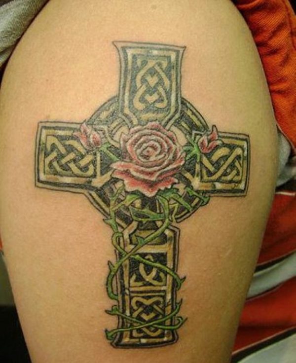Lovely Green Cross Shoulder Tattoo