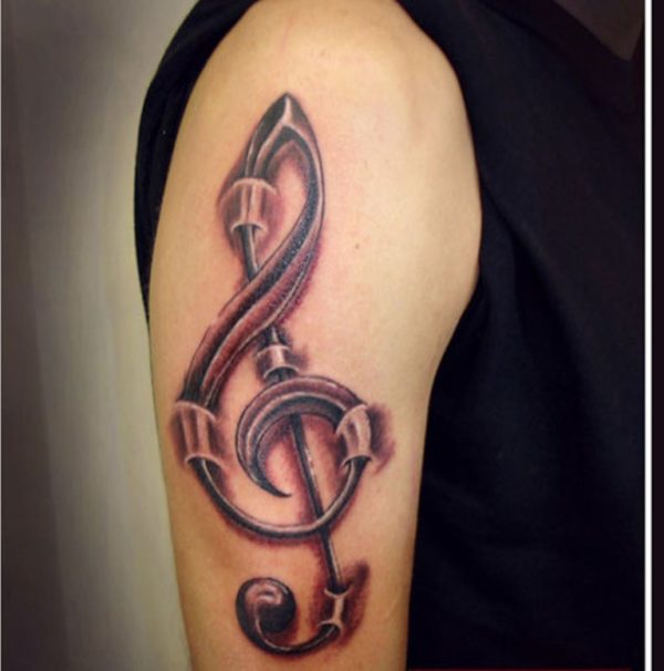 Lovely Music Tattoo Design On Right Shoulder