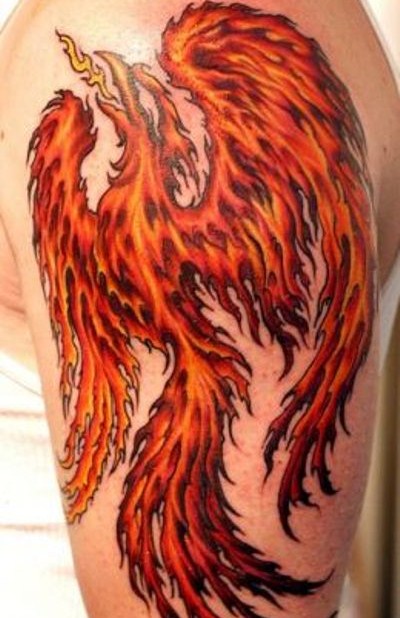 Lovely Orange Phoenix Tattoo Design