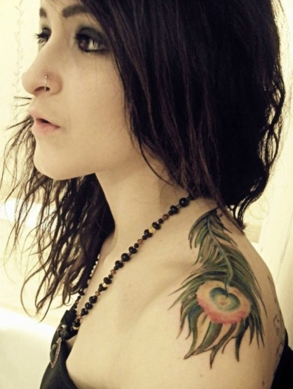 Lovely Shoulder Feather Tattoo