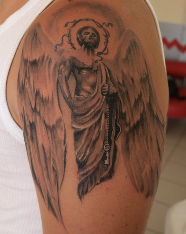 Man Angel Shoulder Tattoo