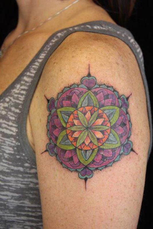 Mandala Flower Tattoo Design On Left Shoulder