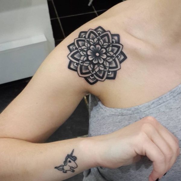 Mandala Tattoo On Front Shoulder