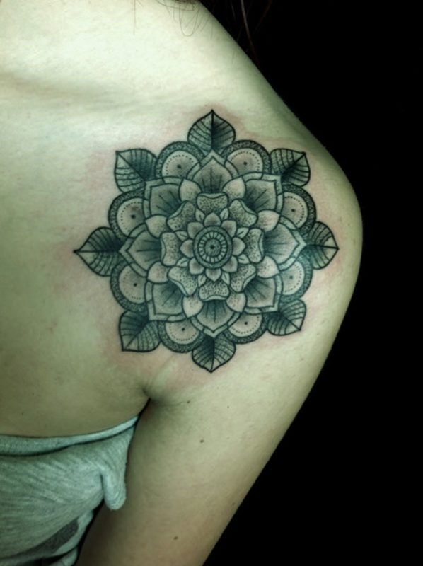 Mandala Tattoo On Left Shoulder