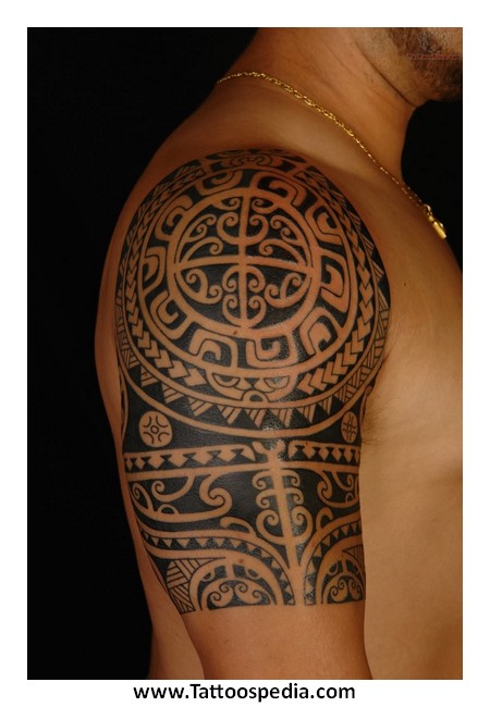 Maori Aztec Sun Shoulder Tattoo