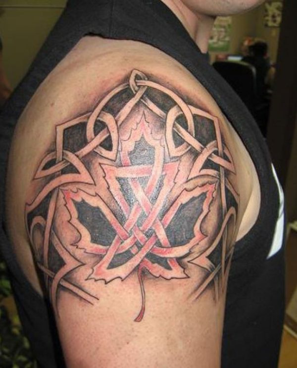 Maple Leaf Knot Shoulder Tattoo