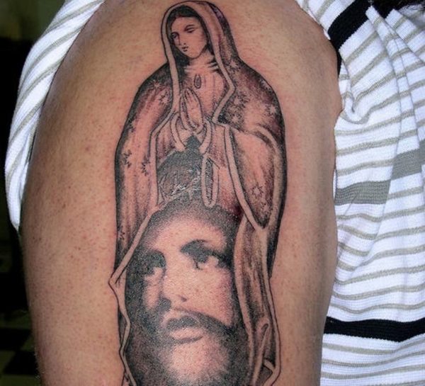 Mary And Jesus Shoulder Tattoo Design
